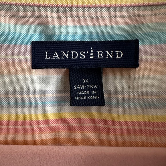 Lands' End Long Sleeve 3X Cotton Blend Pastel Striped Button Down Shirt - Picture 3 of 14